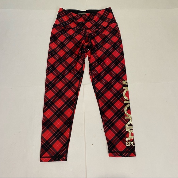 64. Victoria Sports Plaid Red and Black  Leggings - Picture 2 of 9